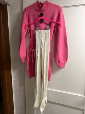 2 pc Lulus Pink Sweater Dress M/MeMoi Ribbed sweater tights S-M